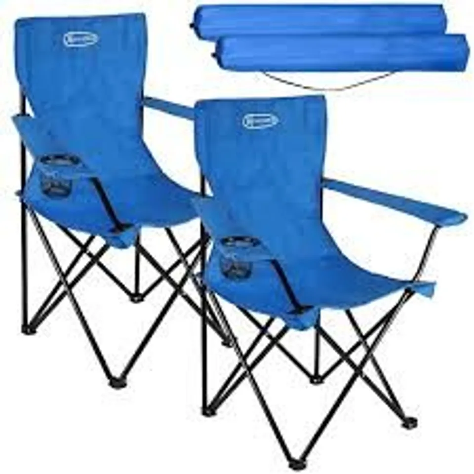 BOXED ACTIVE FOREVER FOLDING CAMPING CHAIRS SET OF 2 WITH CUP HOLDER - BLUE