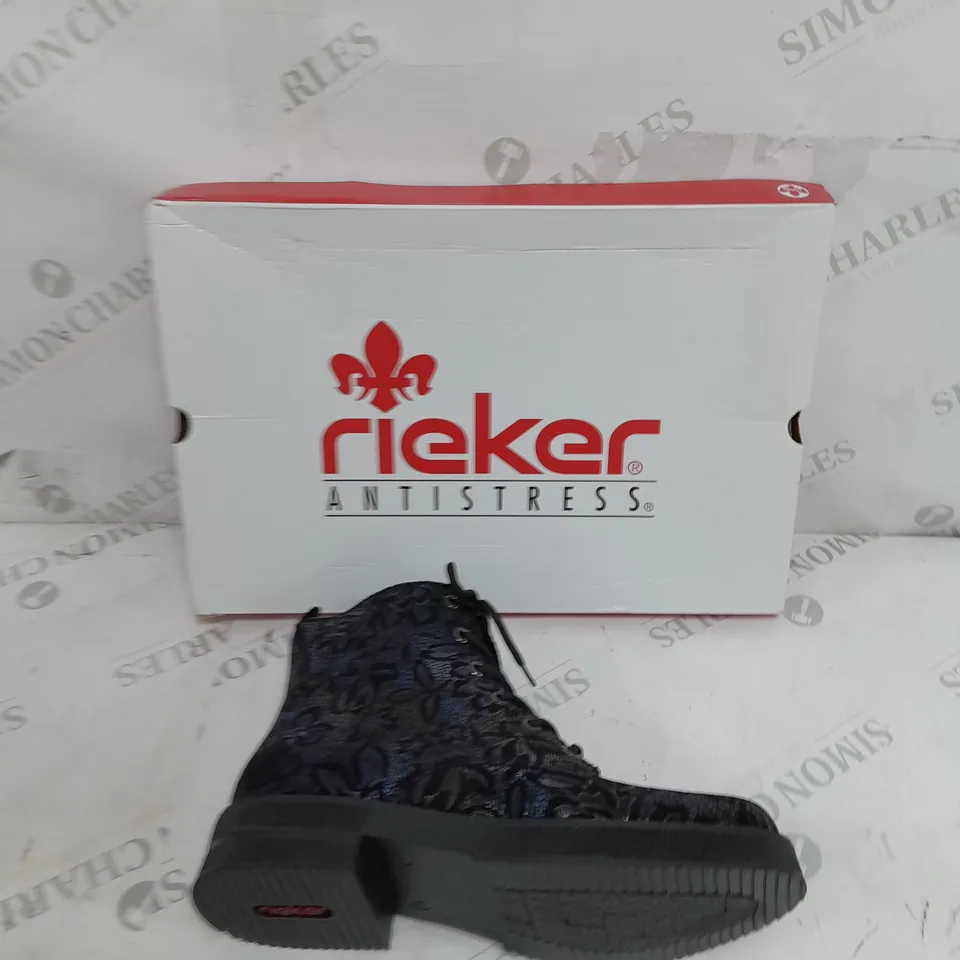 BOXED PAIR OF REIKER LACE UP BOOTS IN NAVY - SIZE 5