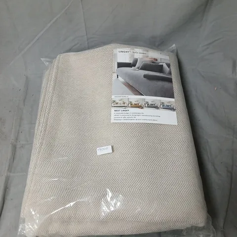 LINGKY SOFA COVER– BEIGE HERRINGBONE FABRIC 