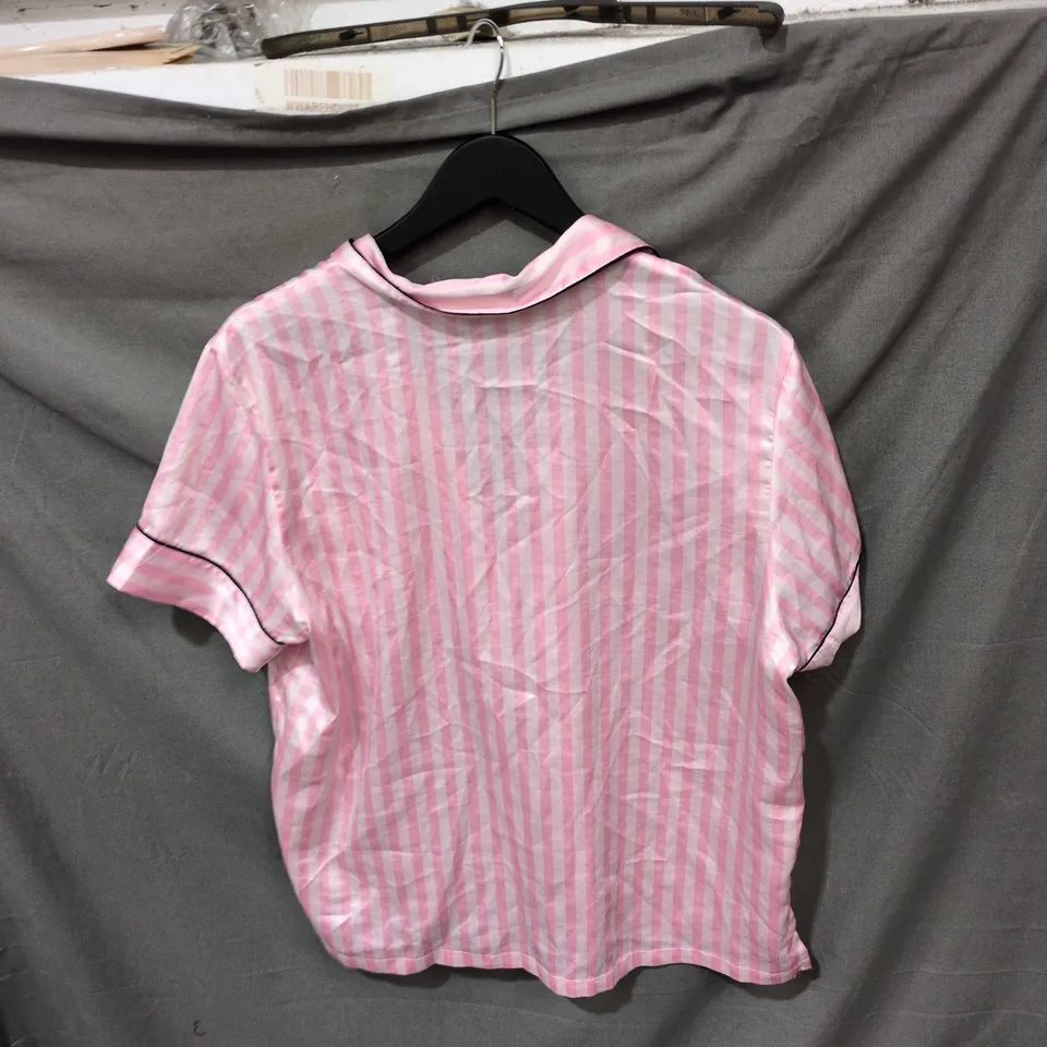 VICTORIA'S SECRET WOMEN'S PINK & WHITE STRIPED PYJAMA TOP, SIZE M