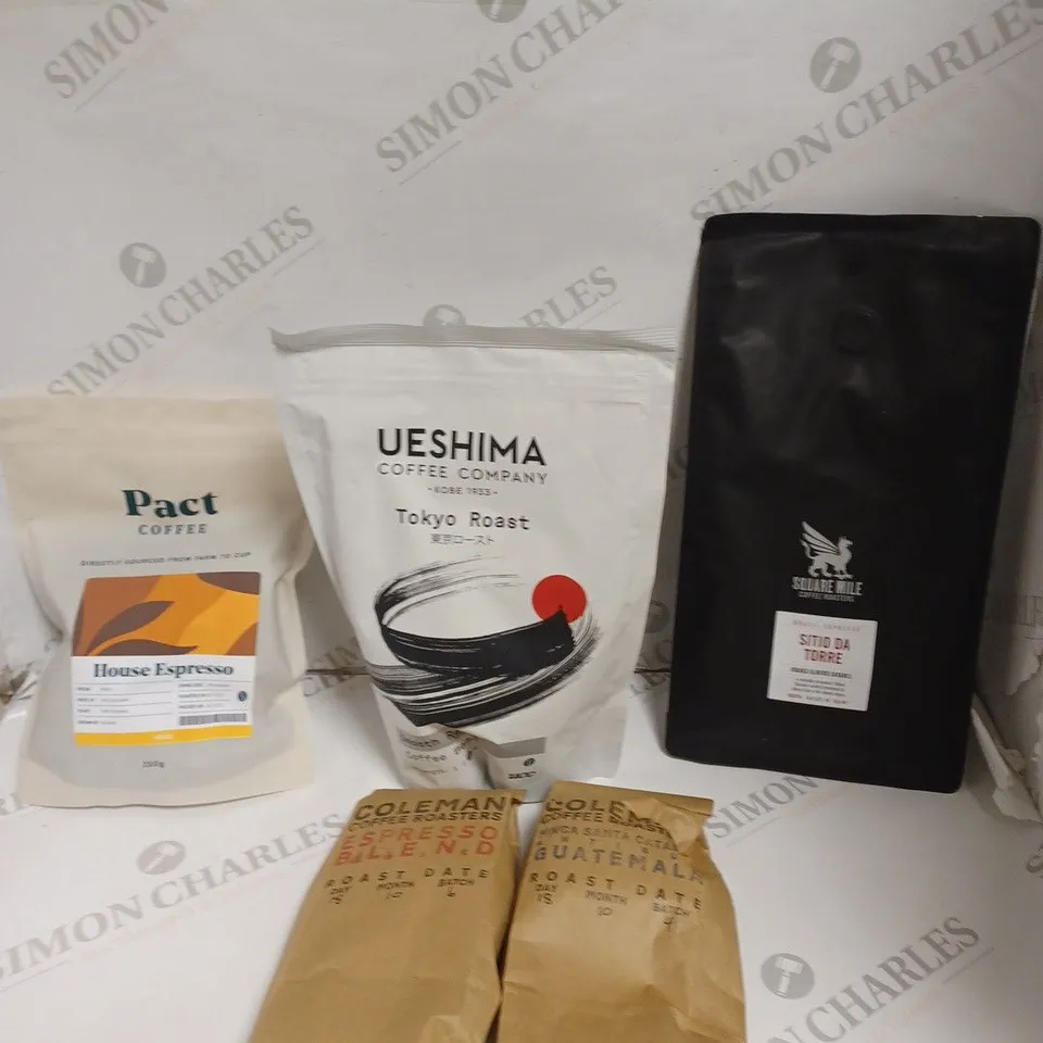 APPROXIMATELY 10 ASSORTED COFFEE PRODUCTS TO INCLUDE UESHIMA, PACT COFFEE, SQUARE MILE ETC