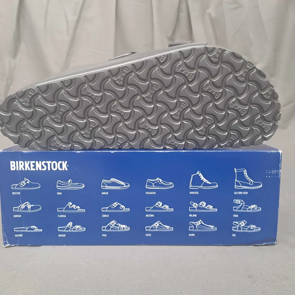 BOXED PAIR OF BIRKENSTOCK ARIZONA EVA OPEN TOE SANDALS IN DARK GREY UK SIZE 11.5 