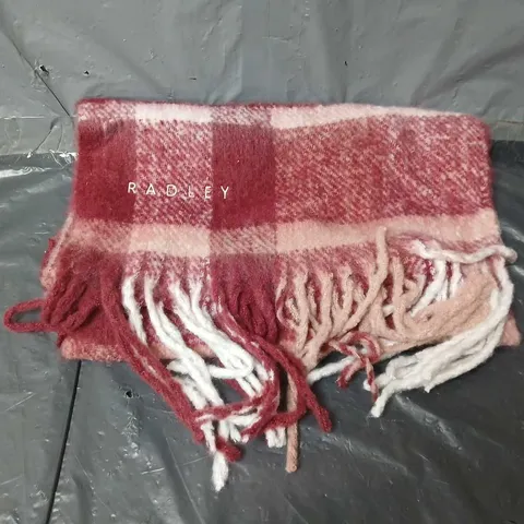 RADLEY LONDON FLUFFY CHECK SCARF IN CRANBERRY RED