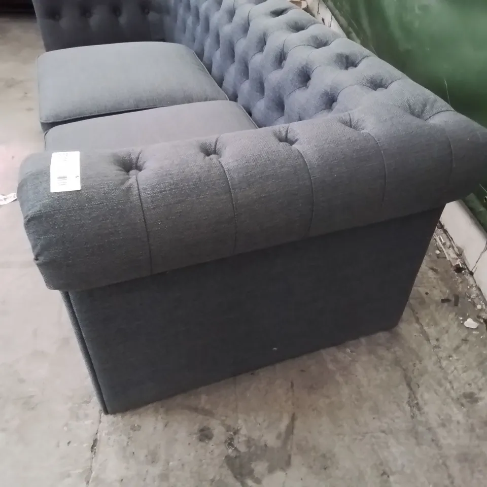 DESIGNER THREE SEATER CHESTERFIELD STYLE SOFA CHARCOAL FABRIC 