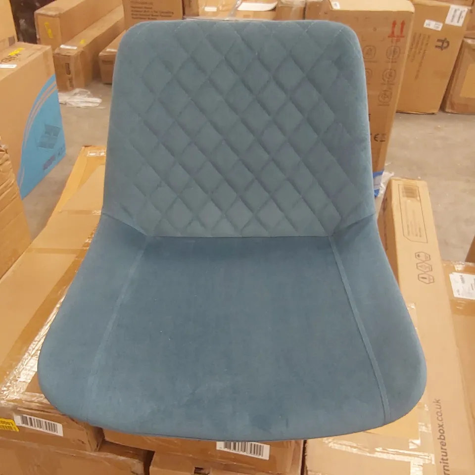BOXED PAIR OF TEAL VELVET DINING CHAIRS