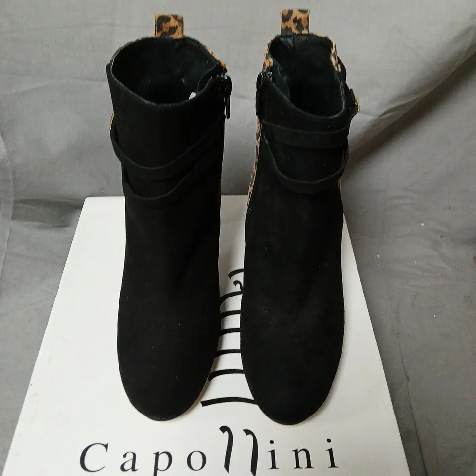 CAPOLLINA MINI LIV G581 BLACK SUEDE & LEOPARD-PRINT BACK ANKLE BOOTS, UK 3.5 (EU 36)