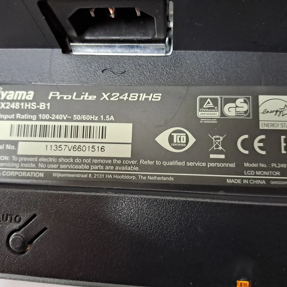 IIYAMA PRO LITE 24" MONITOR MODEL X2481HS SERIAL #11357V6601516