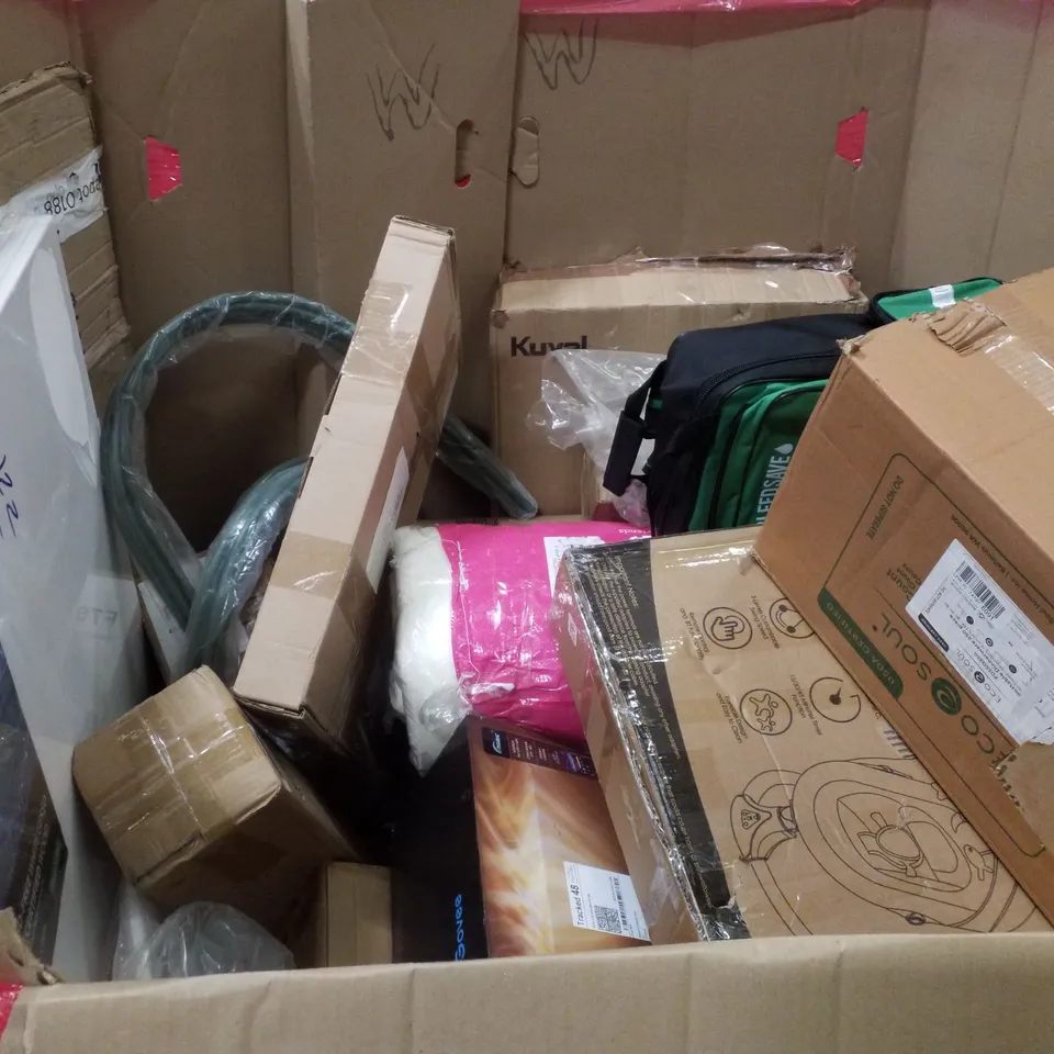 PALLET CONTAINING ASSORTED PRODUCTS INCLUDING CAMPING COT, SMART TOWER FAN, BABY PLAYPEN, BOOSTER SEAT