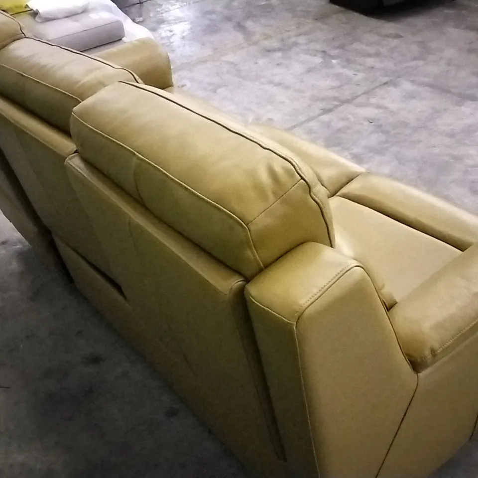 QUALITY DESIGNER YELLOW/GREEN LEATHER 3 SEATER ELECTRIC RECLINING SOFA