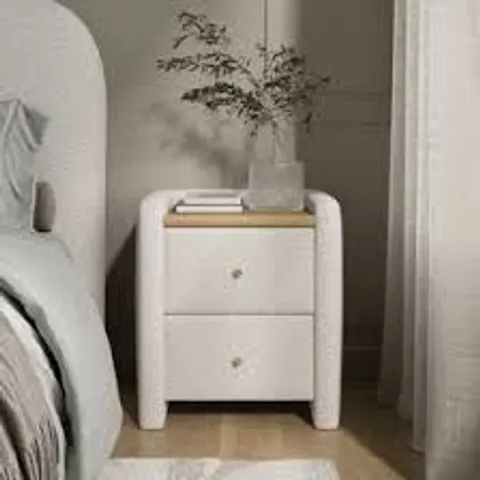 BOXED SQUIDGE 2 DRAWER BOUCLE BEDSIDE TABLE - IVORY (1 BOX)