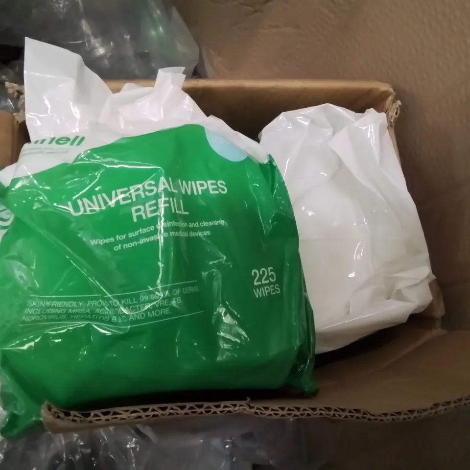 PALLET CONTAINING, BLACK VINYL SEAT CUSHIONS, UNIVERSAL WIPES, SINGLE USE RESUCITATORS, SINGLE SOCKET EXTENSION CABLES, SINGLE USE LARYNGEAL MASKS,