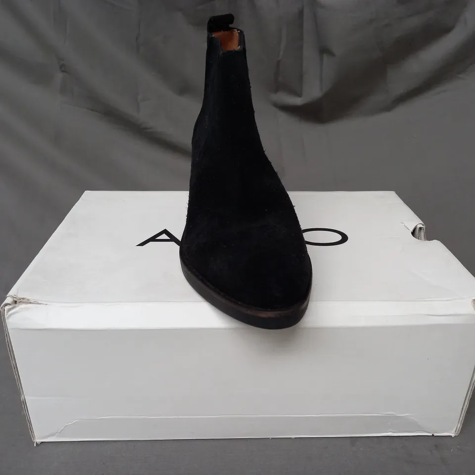 BOXED PAIR OF ALDO EDAECIA SUEDE ANKLE BOOTS IN BLACK EU SIZE 36