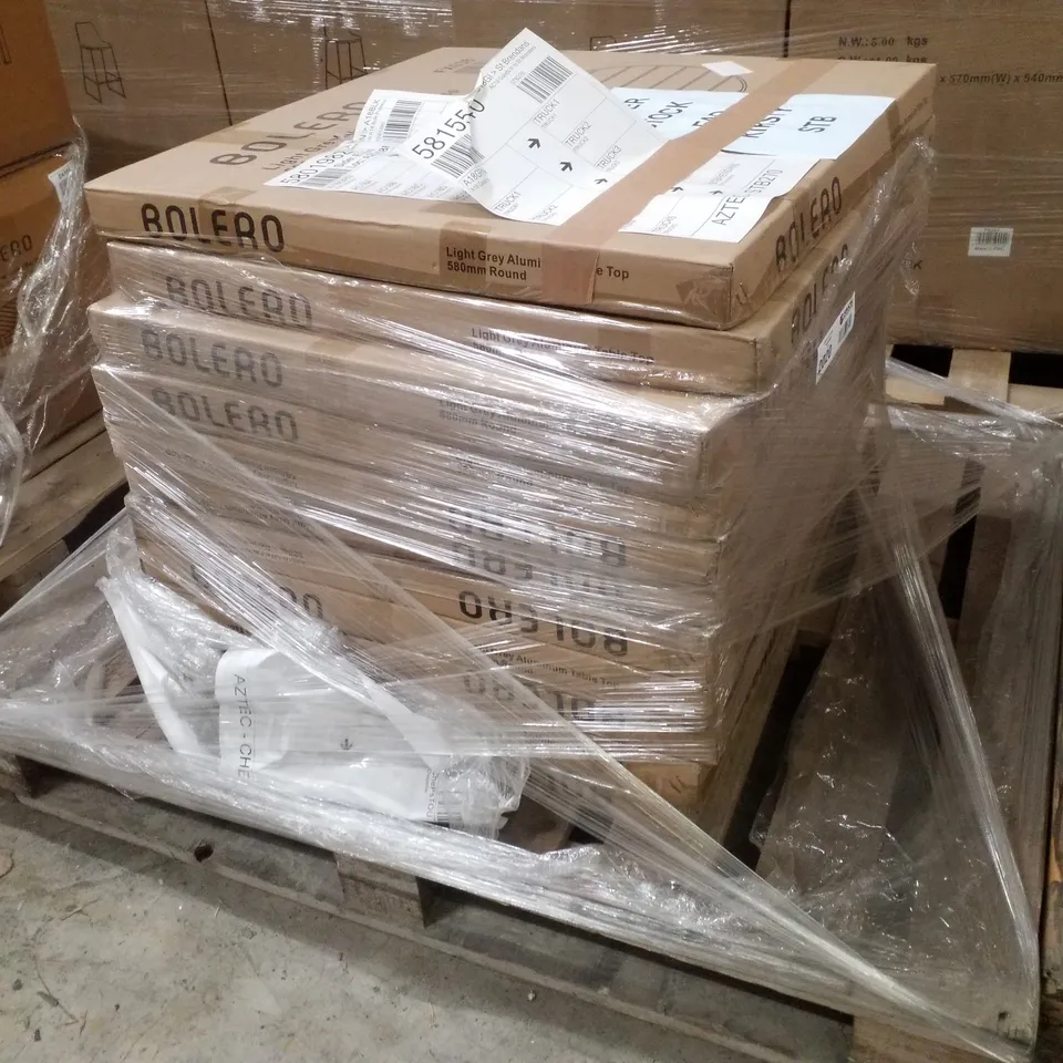 PALLET CONTAINING 11 BRAND NEW BOLERO ALUMINIUM ROUND TABLE TOP LIGHT GREY 580MM
