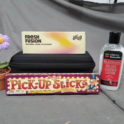 APPROXIMATELY 15 HOUSEHOLD ITEMS TO INCLUDE AIRUP PODS, LEATHER LOTION AND PICK UP STICKS