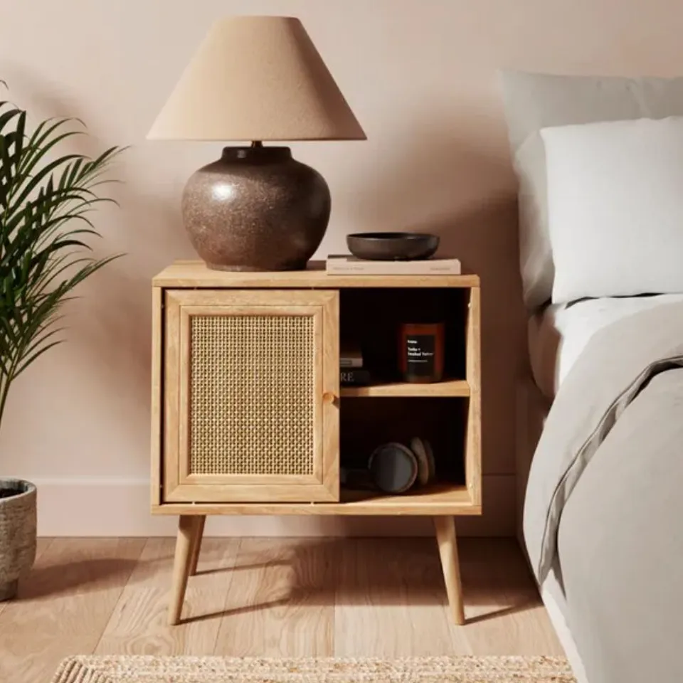 BOXED JORDYN WIDE BEDSIDE TABLE - LIGHT WOOD EFFECT (1 BOX)