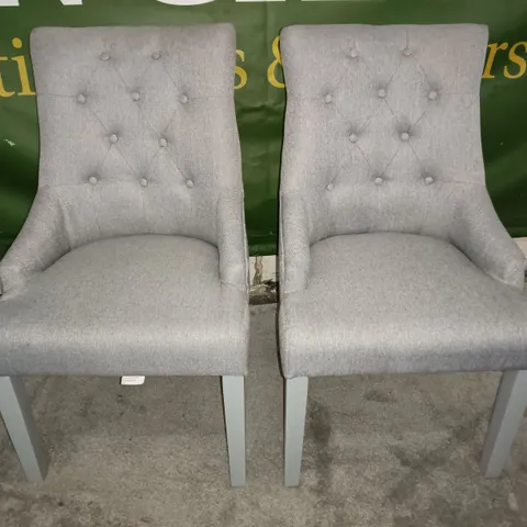 PAIR OF GREY FABRIC UPHOLSTERED DINING CHAIRS