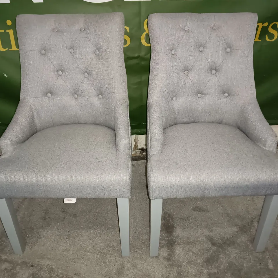 PAIR OF GREY FABRIC UPHOLSTERED DINING CHAIRS 