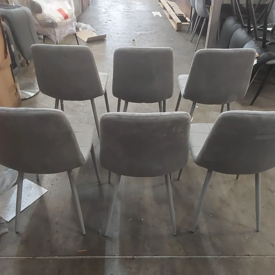 SET OF 6x DESIGNER GREY VELVET UPHOLSTERED DINING CHAIRS