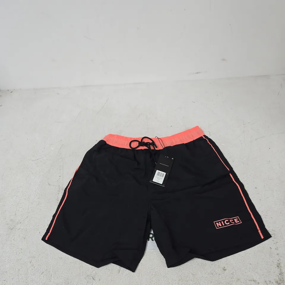 NICCE MEN’S SHORTS – BLACK WITH CORAL WAISTBAND, SIZE S