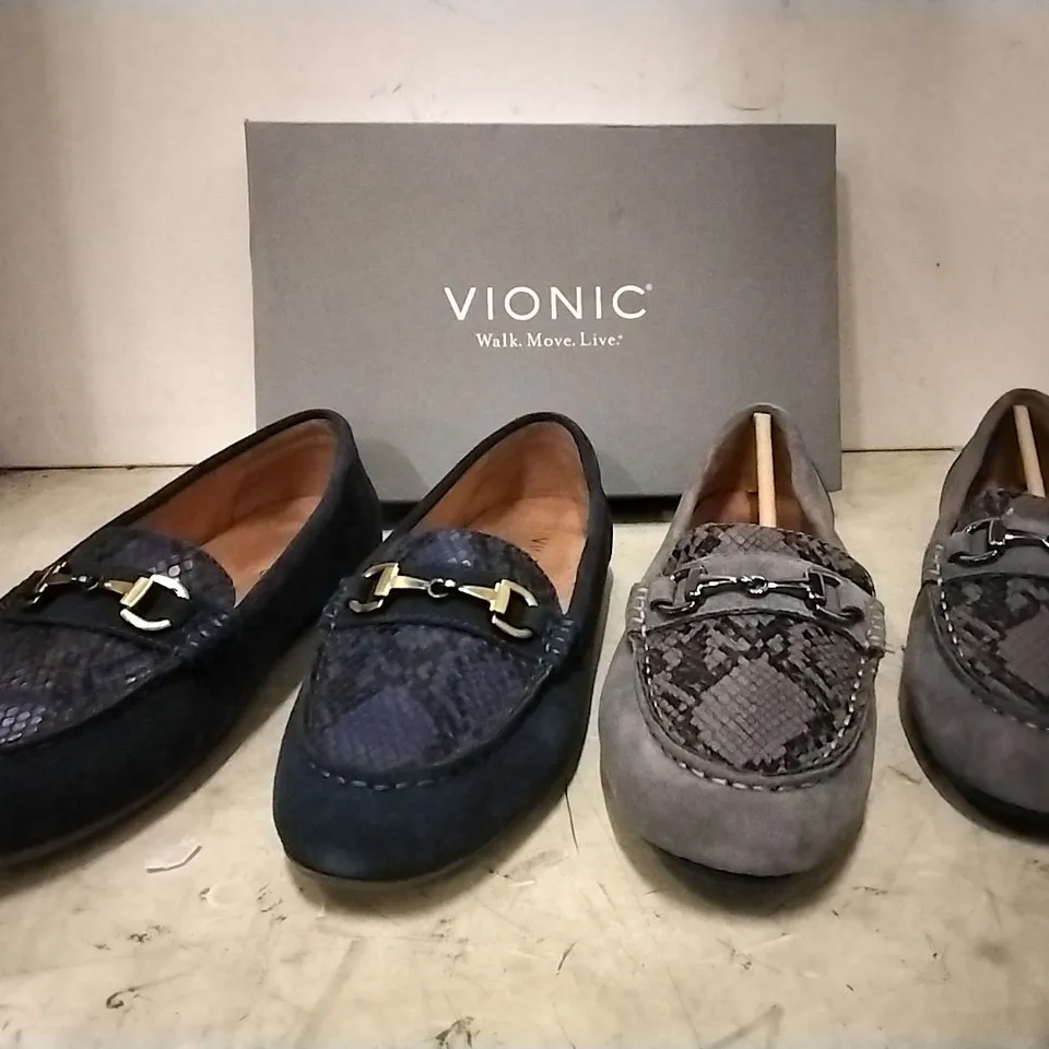 BOXED VIONIC LOAFERS IN NAVY SIZE 6.5 AND GREY SIZE 7