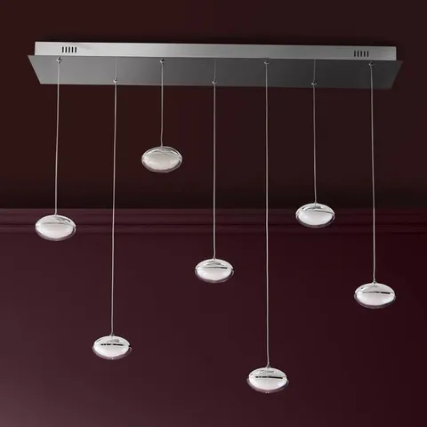 BOXED DANETTI NINA SILVER CHROME WITH CLEAR GLASS LED ADJUSTABLE 7 PENDANT LIGHT