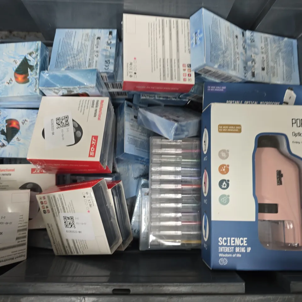 APPROXIMATELY 20 ASSORTED HOUSEHOLD ITEMS TO INCLUDE PORTABLE OPTIMAL MICROSCOPE, SNOW REMOVAL DEVICE, MOBILE REMOTE CONTROL, ETC