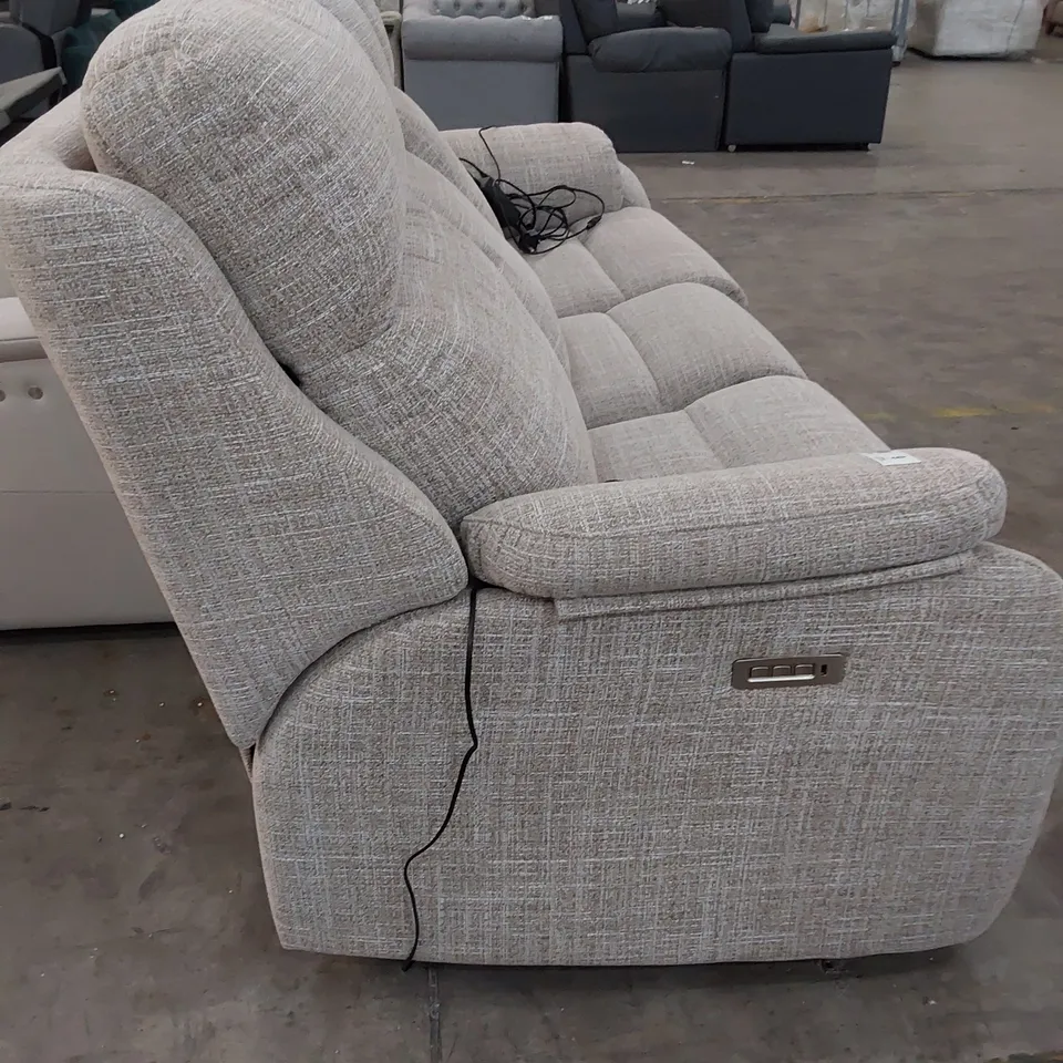 QUALITY BRITISH DESIGNER G PLAN KINGSBURY POWER RECLINING THREE SEATER SOFA BEACH CARAMEL FABRIC 