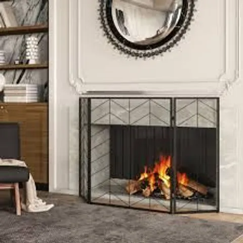 BOXED COSTWAY 3 PANEL CHEVRON HERRINGBONE PATTERN FOLDING FIREPLACE SCREEN