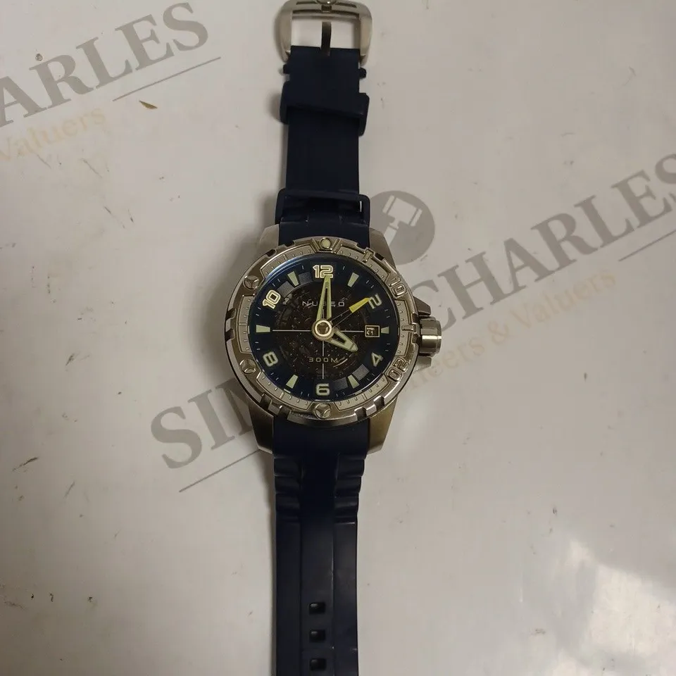 NUBEO AUTOMATIC STAINLESS STEEL WATCH WITH SILICONE STRAP NAVY