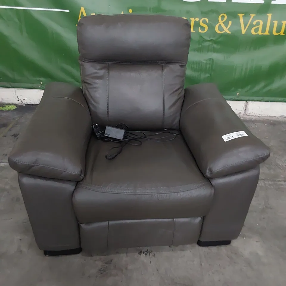 DESIGNER POWER RECLINING EASY CHAIR CHARCOAL LEATHER 