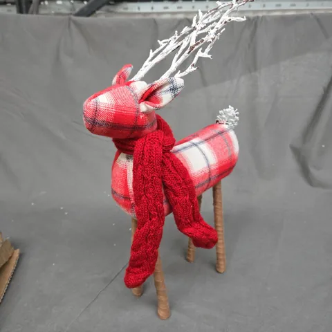 38 CM TARTAN STANDING REINDEER WITH SCARF CHRISTMAS DECORATION