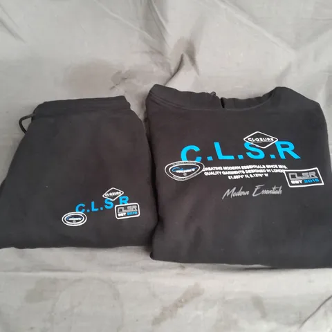 CLOSURE LONDON HOODED MULTI LOGO TRACKSUIT IN BLACK SIZE M