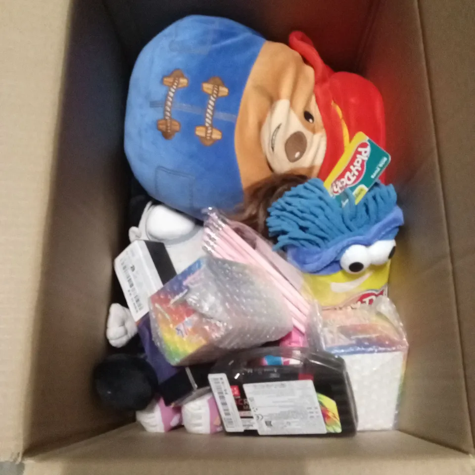 BOX OF APPROXIMATELY 15 ASSORTED HEALTH AND BEAUTY PRODUCTS TO INCLUDE; AIRFIX FIGHTER CRAFT, SOFT TOYS, PENCILS ETC