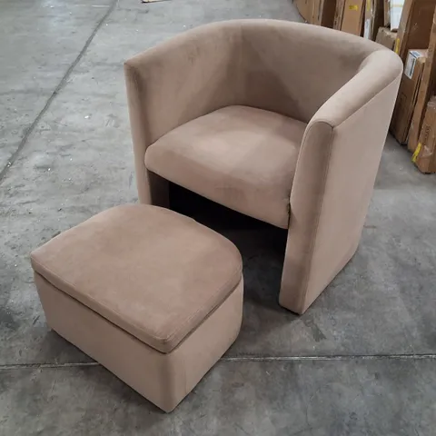 COLAMY UPHOLSTERED VELVET BARREL ACCENT CHAIR FURNITURE WITH STORAGE OTTOMAN - KHAKI (2 PARTS)