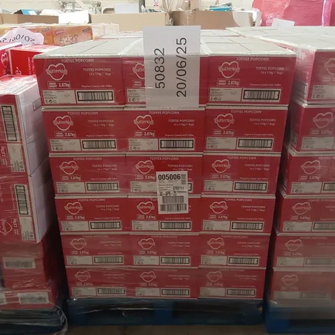 PALLET TO CONTAIN APPROX 54 BOXES OF BUTTERKIST TOFFEE POPCORN - 14 X 170g BAGS PER BOX // BEST BEFORE: 04/2025