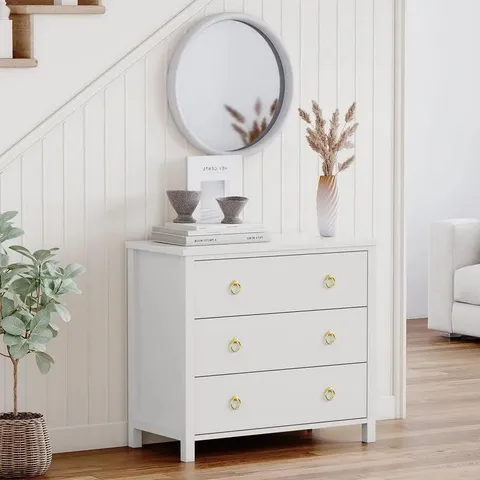 BOXED GARVEE DRESSER FOR BEDROOM 29" TALL WHITE CHEST OF DRESSERS WITH 3 DRAWERS LARGE CLOTHES STORAGE CABINET FOR CLOSET NURSERY LIVING ROOM HALLWAY
