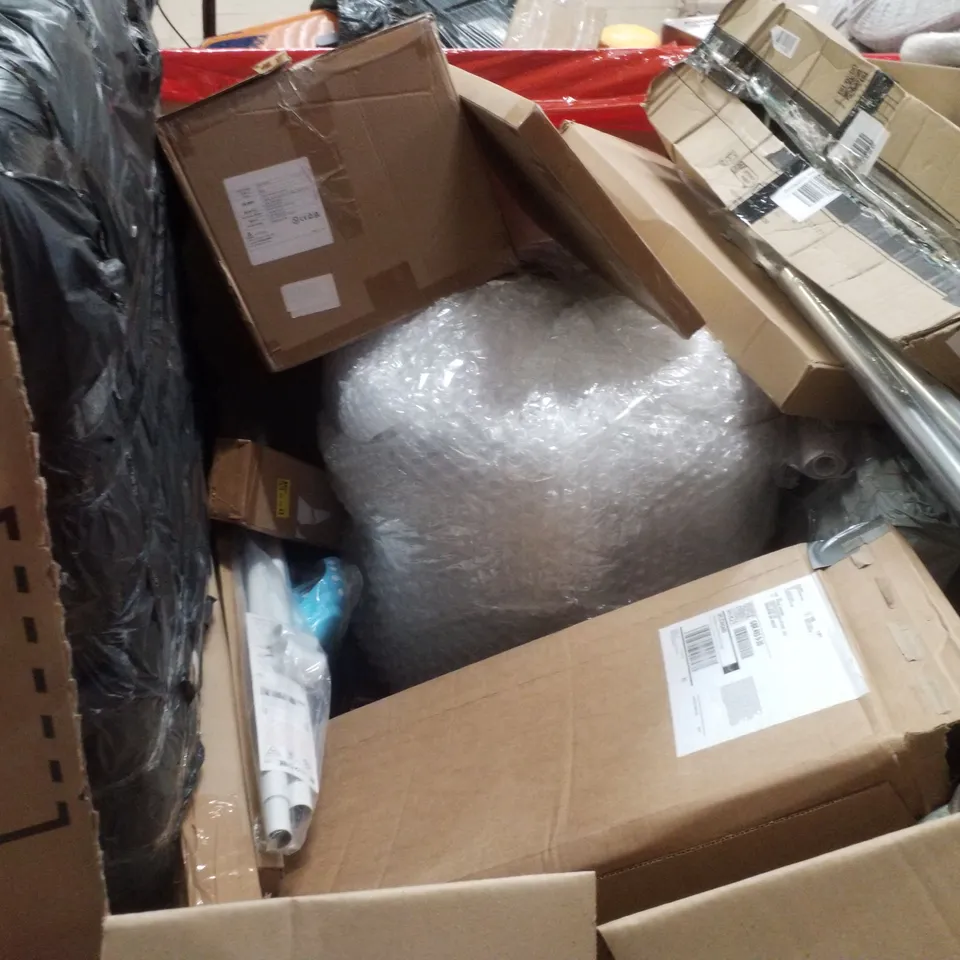 PALLET CONTAINING ASSORTED PRODUCTS INCLUDING SKATEBOARD BAGS, OLYMPIC BARBELL, INLINE SKATES, CORK TRAVEL MAP & FOLDING TABLE