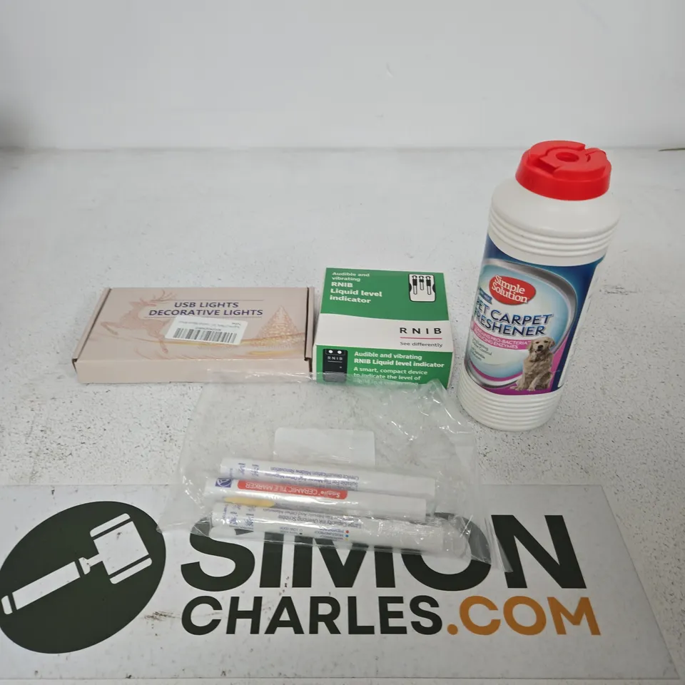 APPROXIMATELY 7 ASSORTED HOUSEHOLD PRODUCTS TO INCLUDE DECORATIVE LIGHTS, CARPET FRESHENER, LEVEL INDICATOR ETC