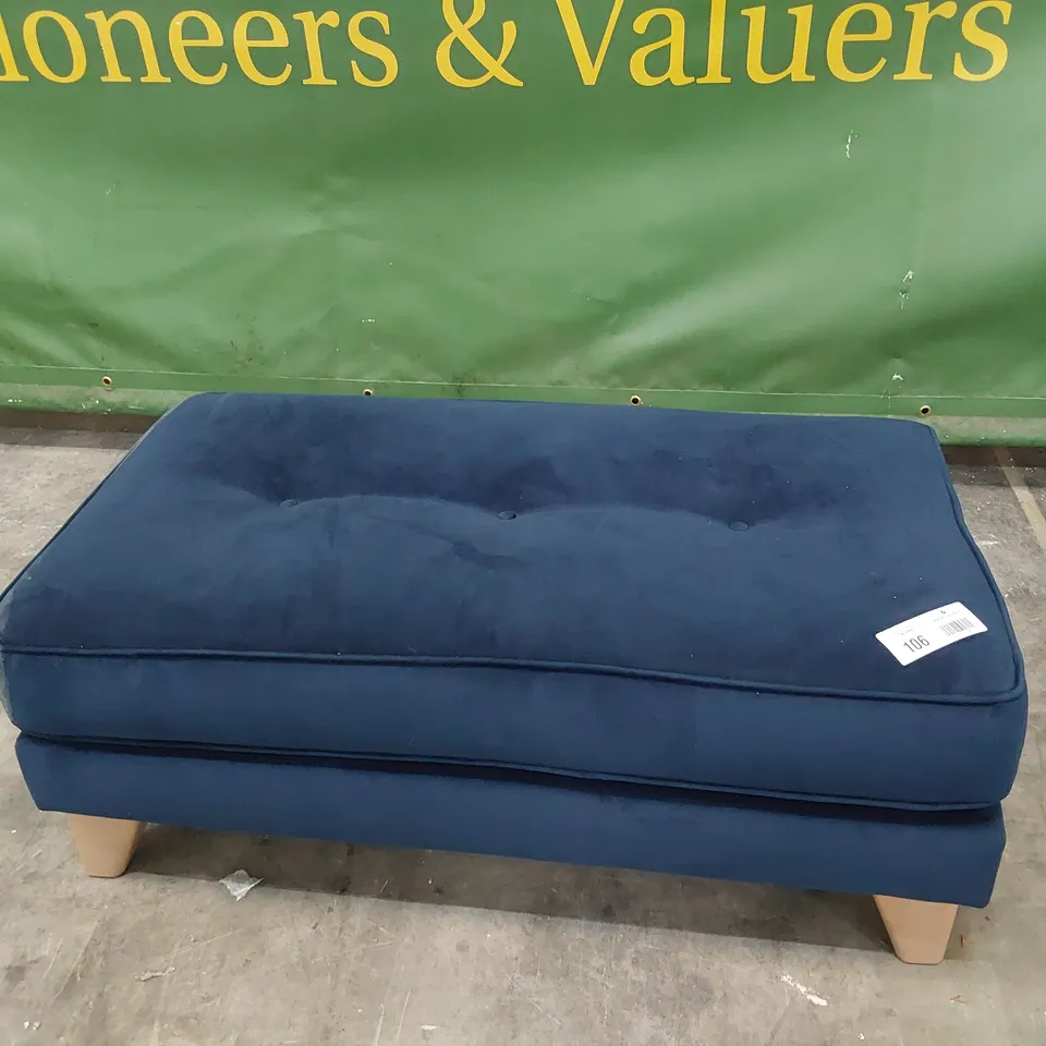QUALITY BRITISH DESIGNER LOUNGE Co. RECTANGULAR FOOTSTOOL BLUE PLUSH FABRIC 