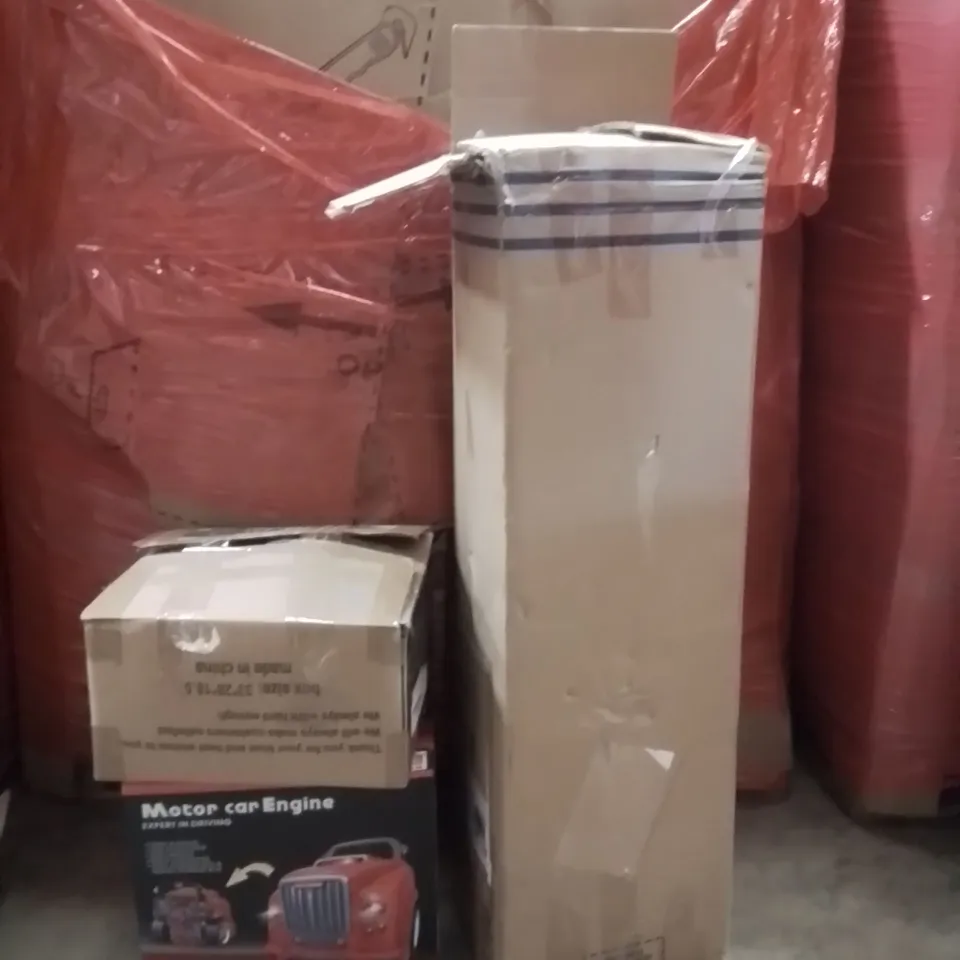 PALLET OF ASSORTED HOUSEHOLD GOODS AND PRODUCTS TO INCLUDE;MOTOR CAR ENGINE TOY,MATTRESS TOPPER,DOG BED