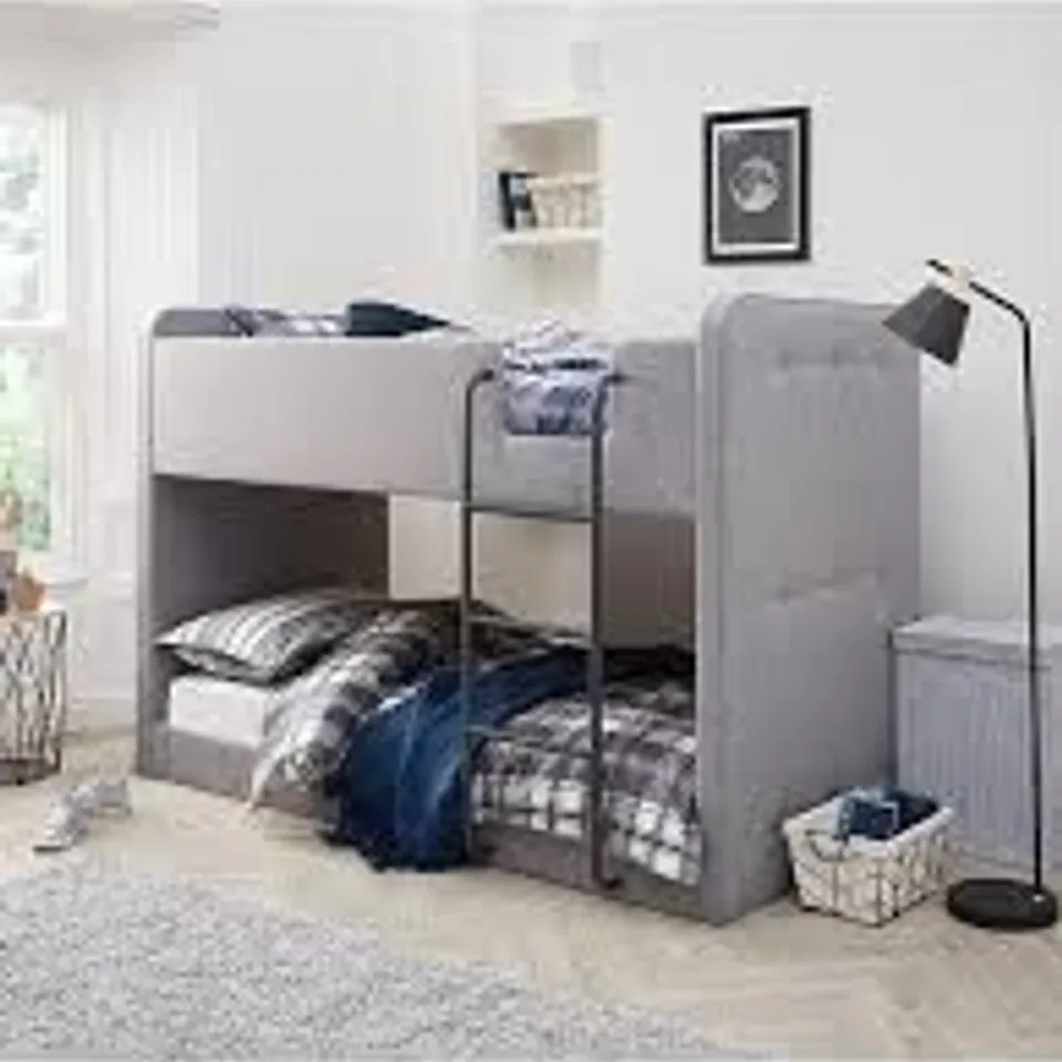 BOXED CHARLIE FABRIC BUNK BED - GREY (4 BOXES)