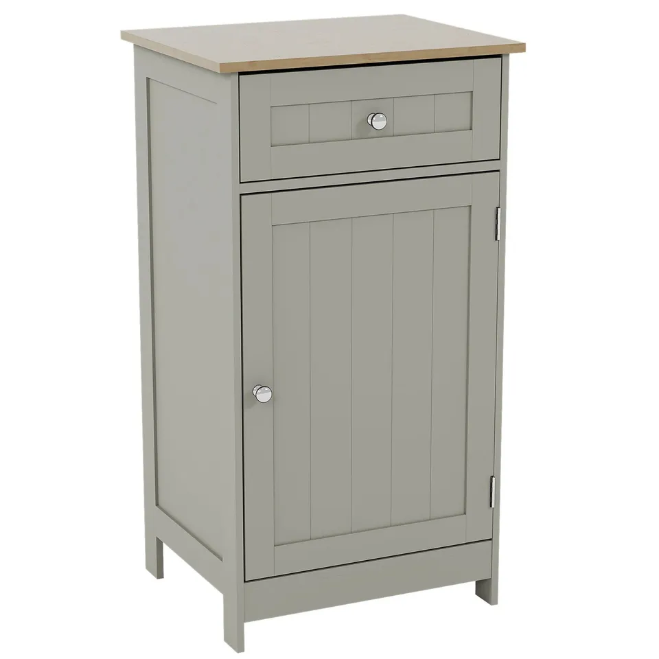 BOXED LASSIC BATH VIDA PRIANO 1 DOOR 1 DRAWER FREESTANDING CABINET - GREY/OAK (1 BOX)