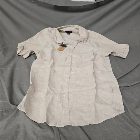 CHARLES TYRWHITT SHORT SLEEVE PURE LINEN SLIM FIT SHIRT IN OATMEAL SIZE M
