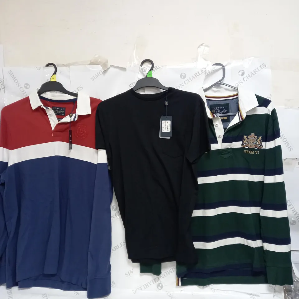 APPROXIMATELY 15 HOWICK PIECES OF CLOTHING TO INCLUDE POLOS, RUGBY SHIRTS, AND TEES ETC. 