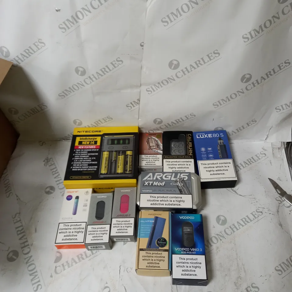 BOX OF APPROXIMATELY 10 ECIG PRODUCTS TO INCLUDE ASPIRE , INNOKIN, VOOPOO