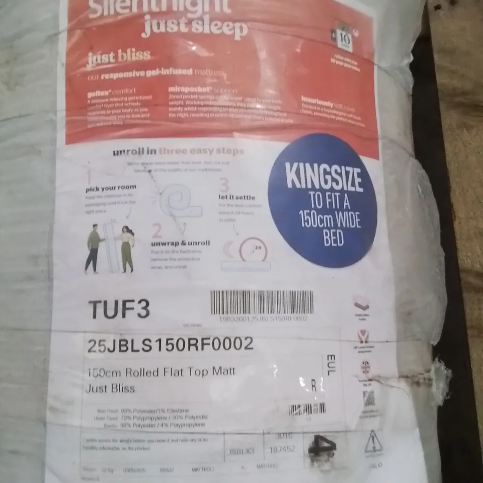 QUALITY BAGGED AND ROLLED SILENTNIGHT KINGSIZE MATTRESS 