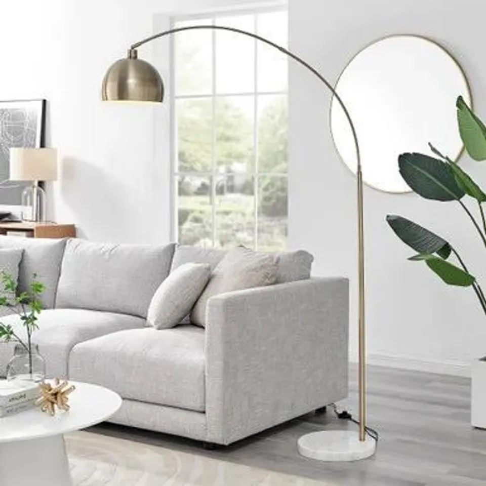 BOXED HOLDEN GOLD AND WHITE MARBLE ARC STANDING FLOOR LAMP (2 BOXES)