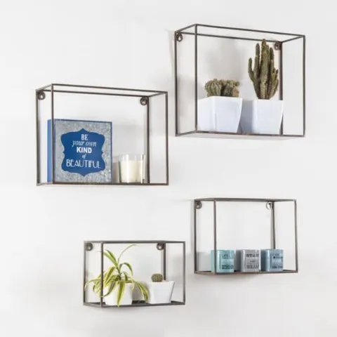 BOXED MADELEINE HOME VENDOME WALL MOUNTED FLOATING SHELF SET OF 4 METAL
