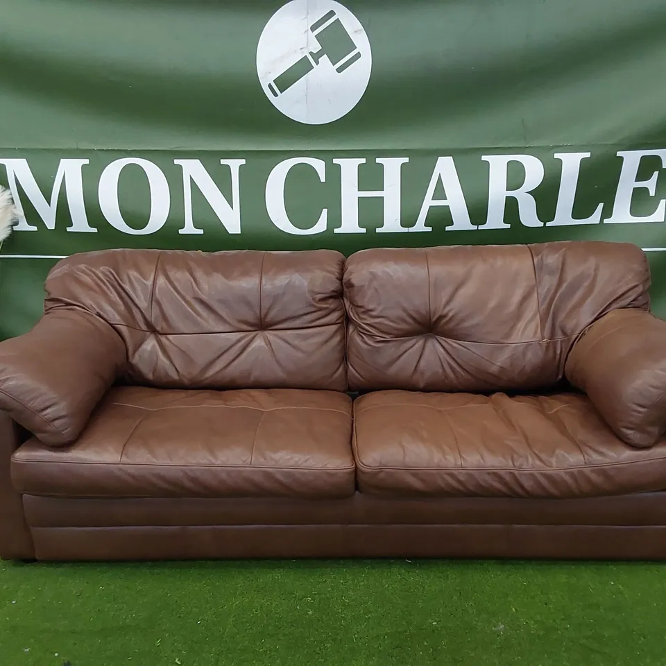 DESIGNER 3 SEATER BROWN LEATHER SOFA