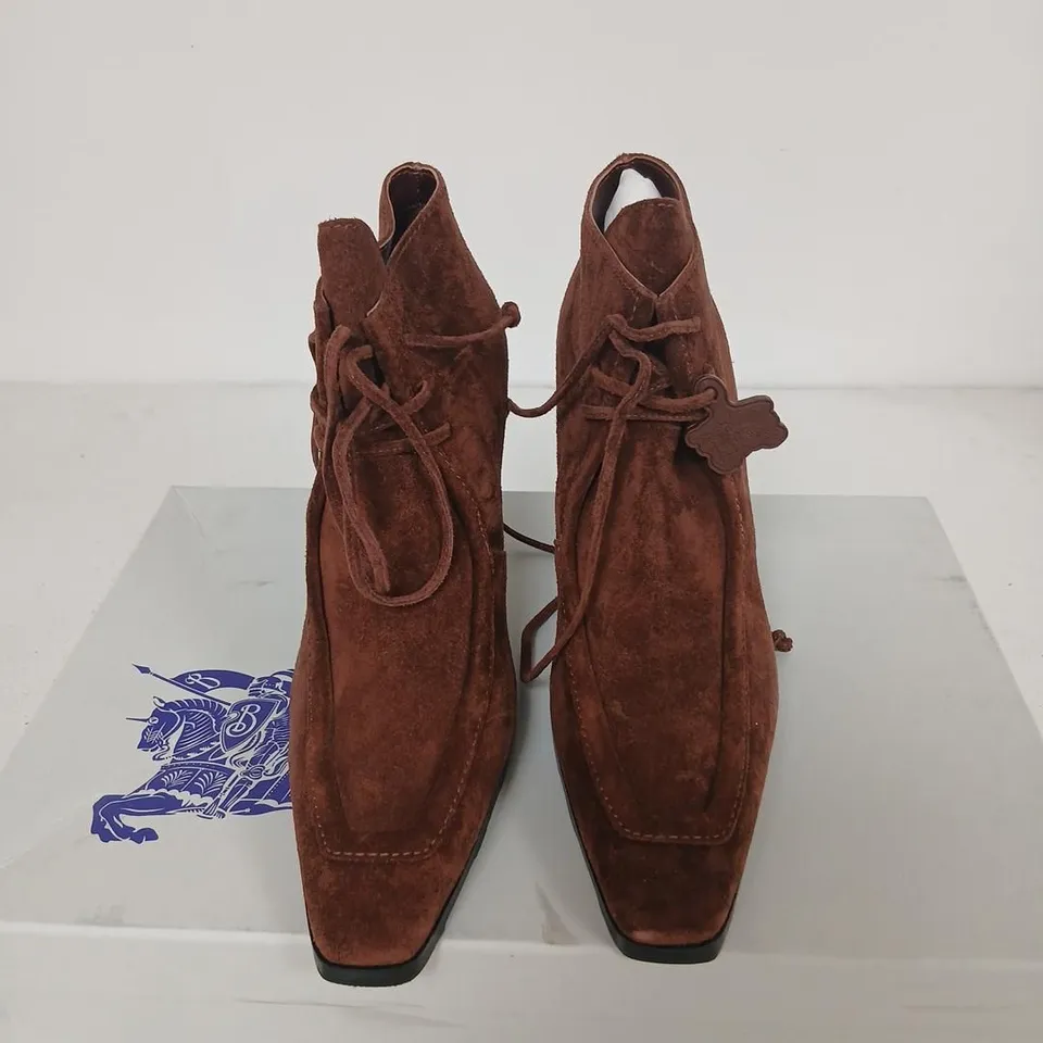 BURBERRY WOMEN'S BROWN SUEDE LACE-UP ANKLE BOOTS, UK 5 (EU 38)